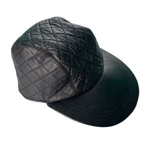 Black Quilted Pigskin Leather Cap Vintage 90s Hat Women's Size OS